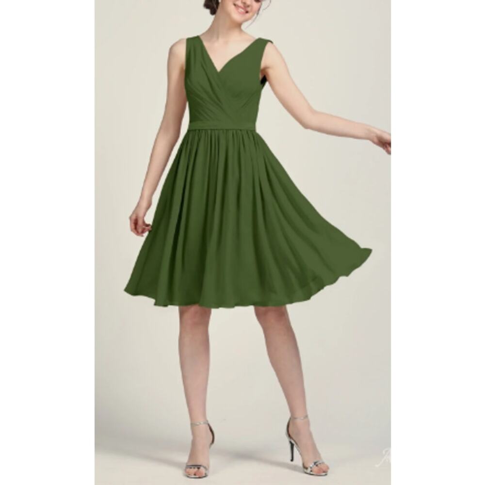 AW BRIDAL sz 12 L olive green  Vivien chiffon bridesmaid formal dress NEW B126